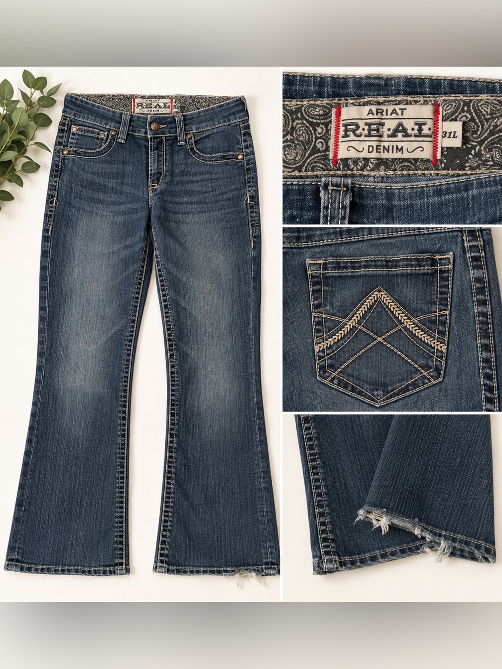 Ariat REAL Denim Bootcut Jeans Women’s 31L Western Embroidered